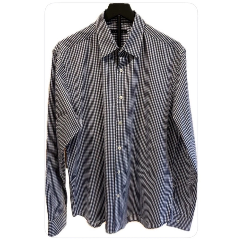 Theory Sylvain Amicable Blue/Wht Gingham Long Sleeve Button Down Shirt XL